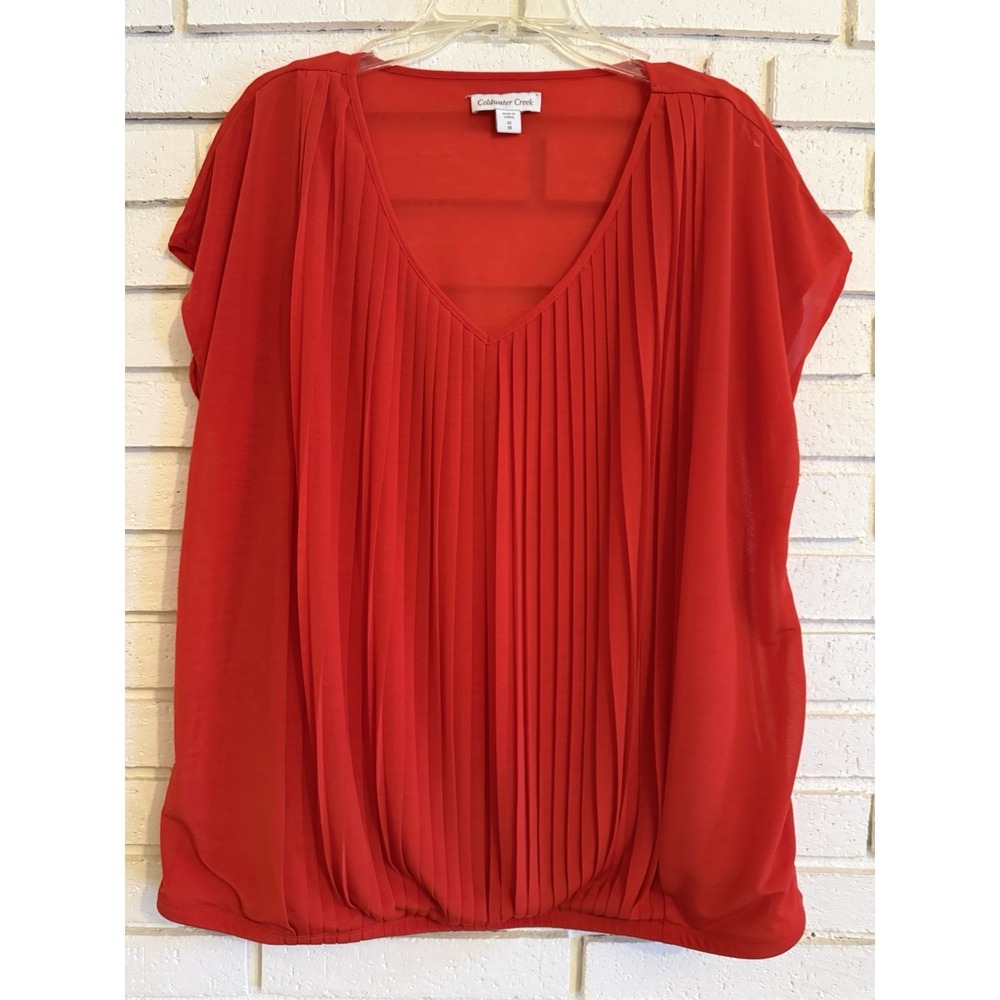 Coldwater Creek Pleated Front Short Sleeve‎ Red Top Size 1X/18